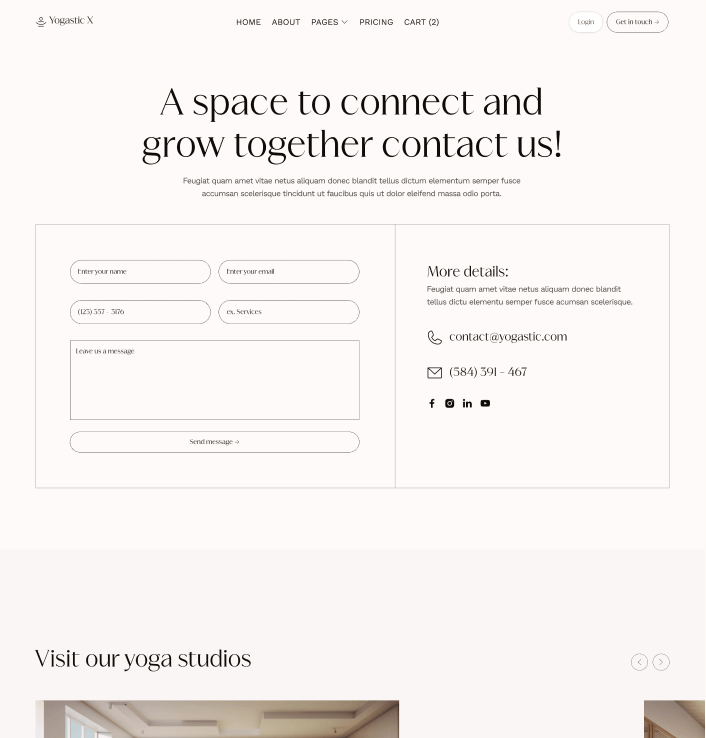 Yogastic X - Contact V1 Page - Yoga Webflow Template
