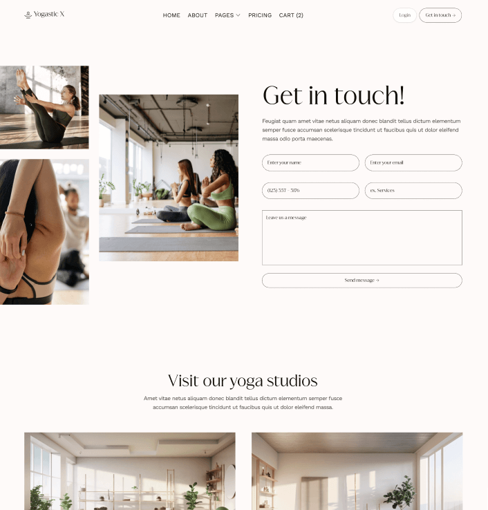 Yogastic X - Contact V2 Page - Yoga Webflow Template