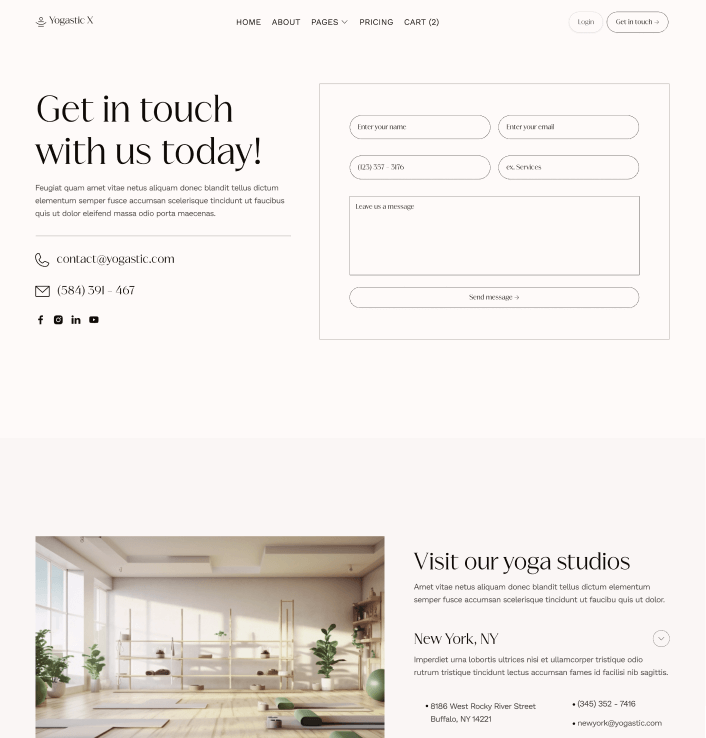 Yogastic X - Contact V3 Page - Yoga Webflow Template