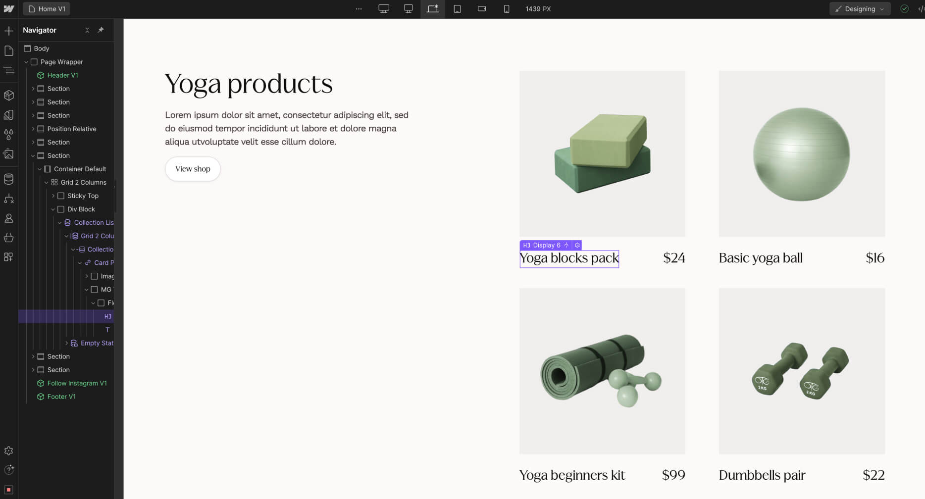 eCommerce Content - Yogastic X Webflow Template