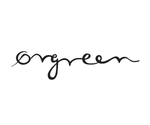 Handwritten cursive word "orgreen" in black on white background