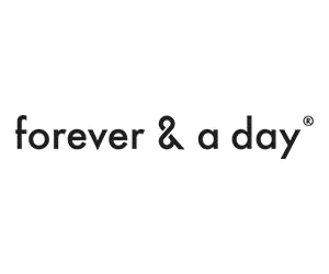 Minimalist logo design with text "forever & a day" in black typography
