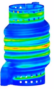 ANSYS Additive Print Simulation zeigt die Verschiebung eines Wärmetauscher Teils an [Bildnachweis: Additive Industries]