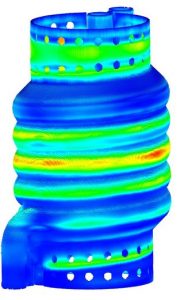 ANSYS Additive Print Simulation shows displacement for a heat exchanger part