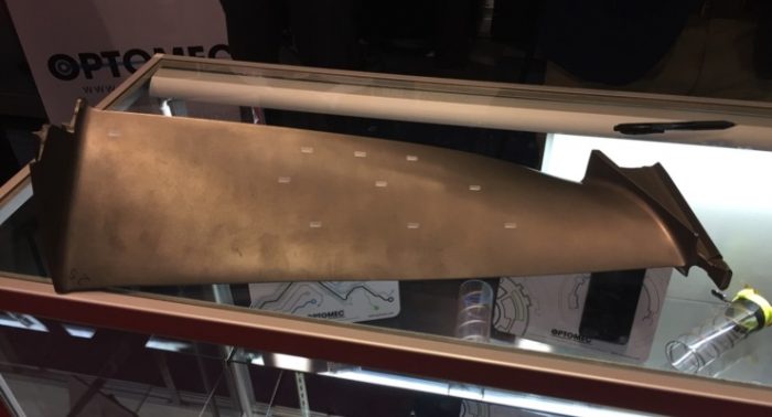 Sensors 3D-printed on a turbine blade [Image credit: Optomec]