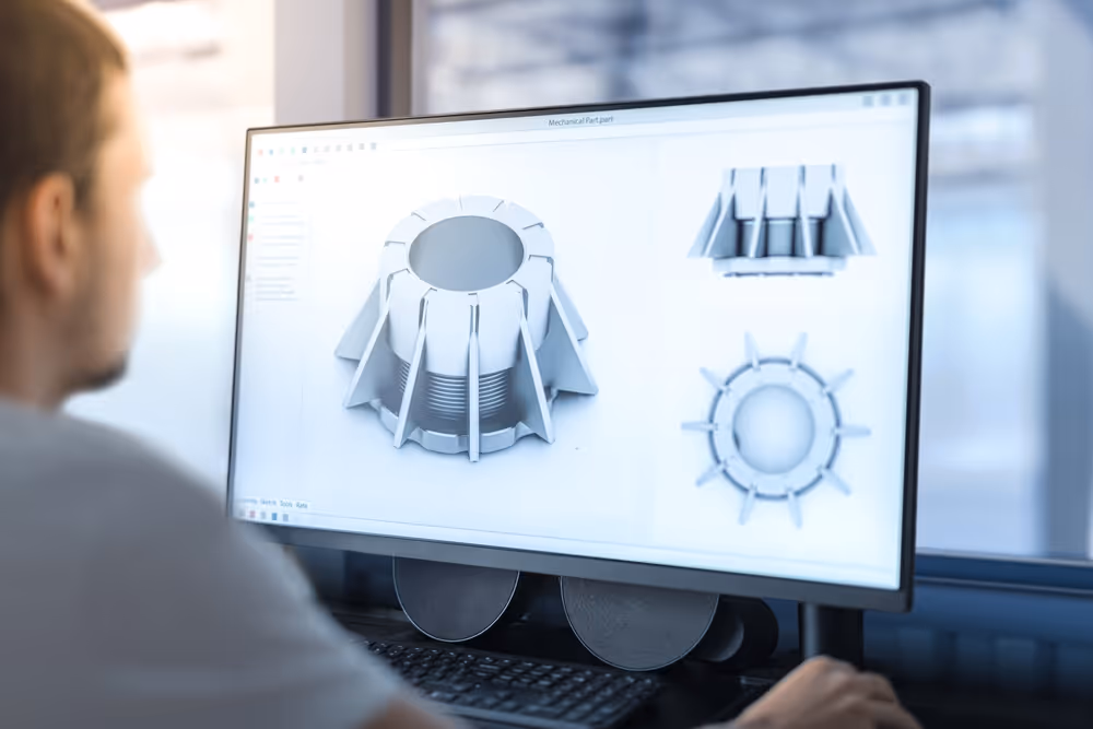 An,Engineer,Designs,Machine,Components,On,A,Computer,Using,Cad