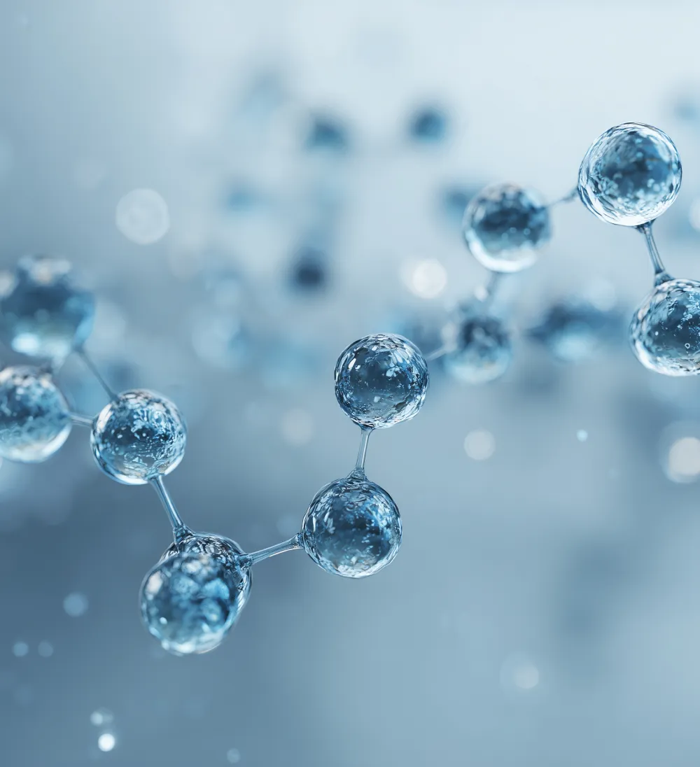 Visualization of molecular structure representing peptide synthesis, HPAPI handling, and small molecule commercialization support.