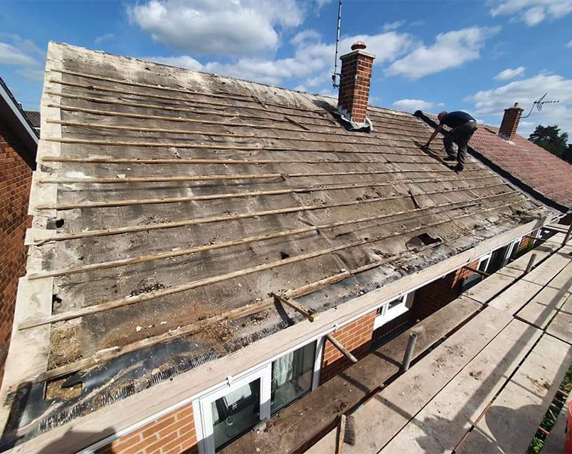 Roof replacement in progress