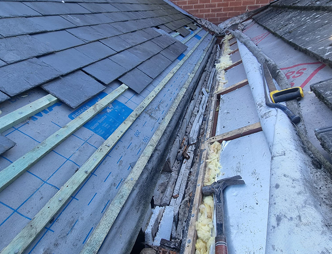 Roof repair in progress