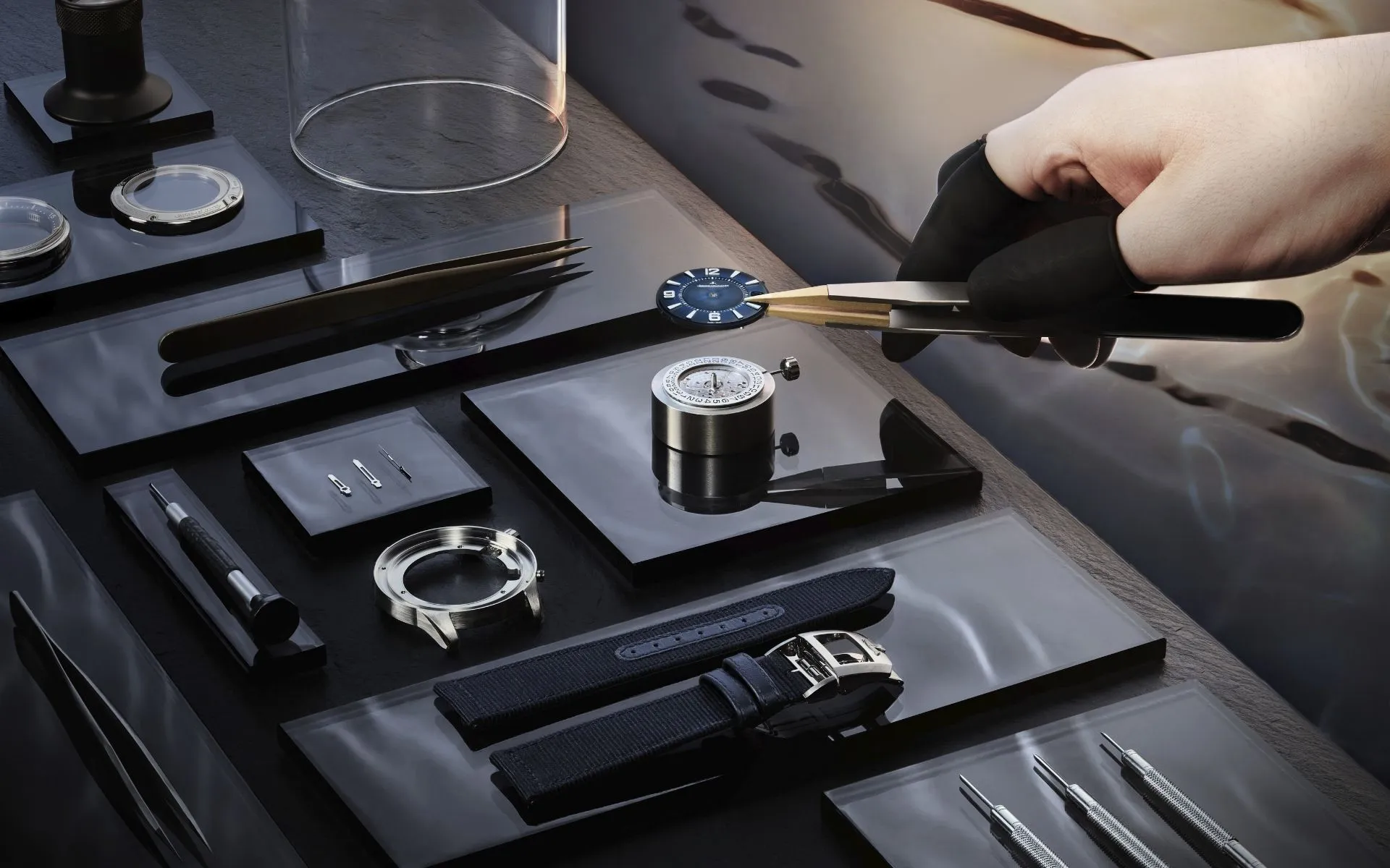 Watchmaker working on mechanical watch components for L'Imagerie Films luxury video production.
