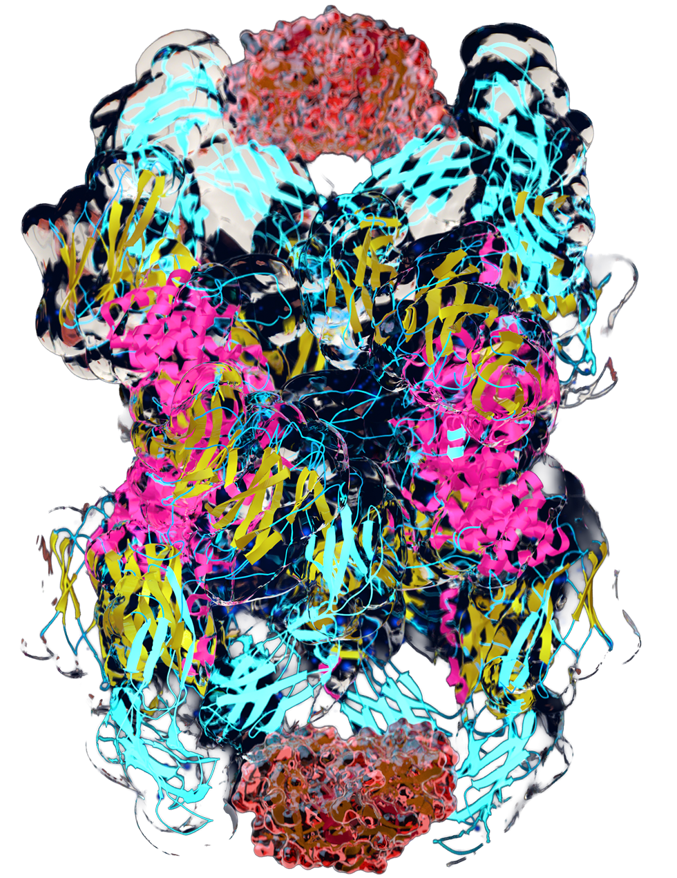 3D ribbon-diagram rendering of the CYT-108 protein structure in cyan, magenta, and yellow