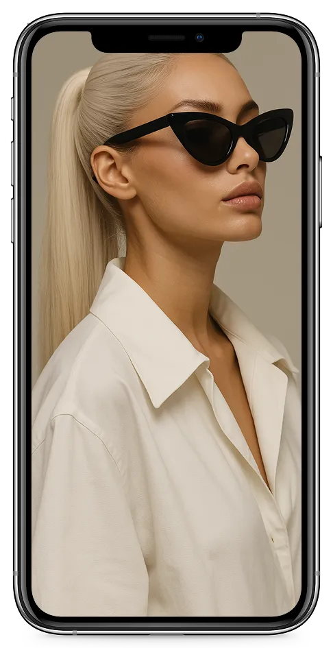 A woman wearing sunglasses and a white shirt.