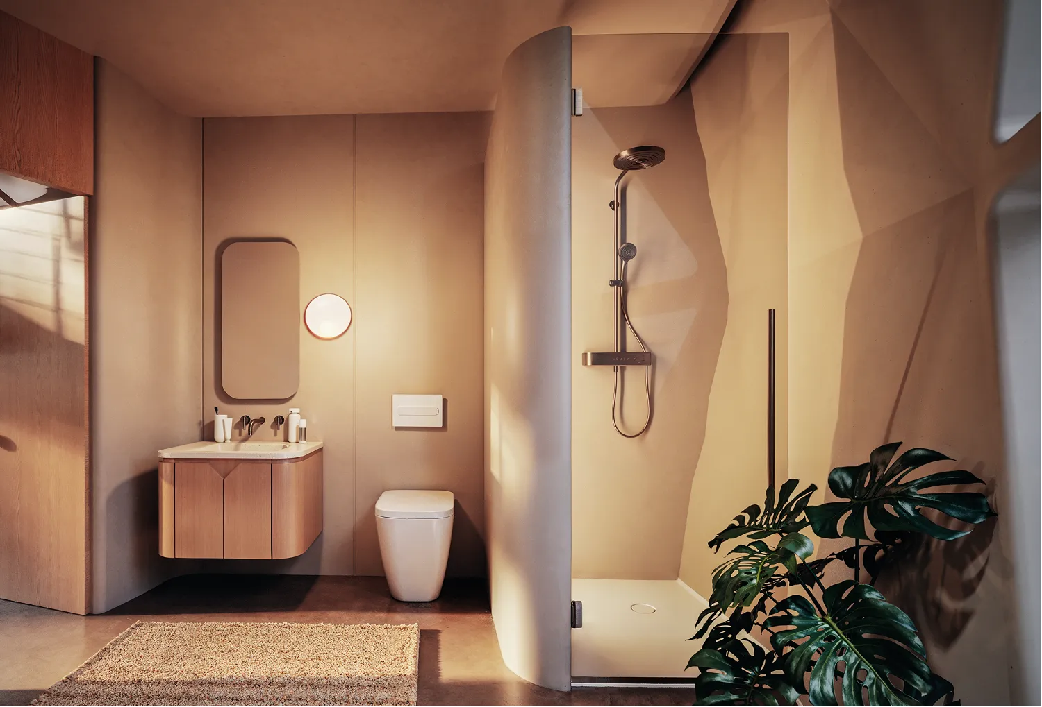 A bathroom with a white toilet and a shower.