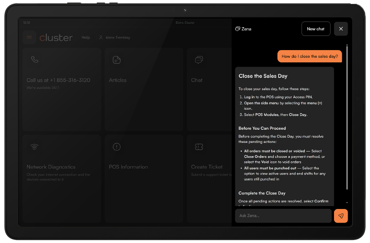 Zena, the Kaizen AI assistant, on a tablet