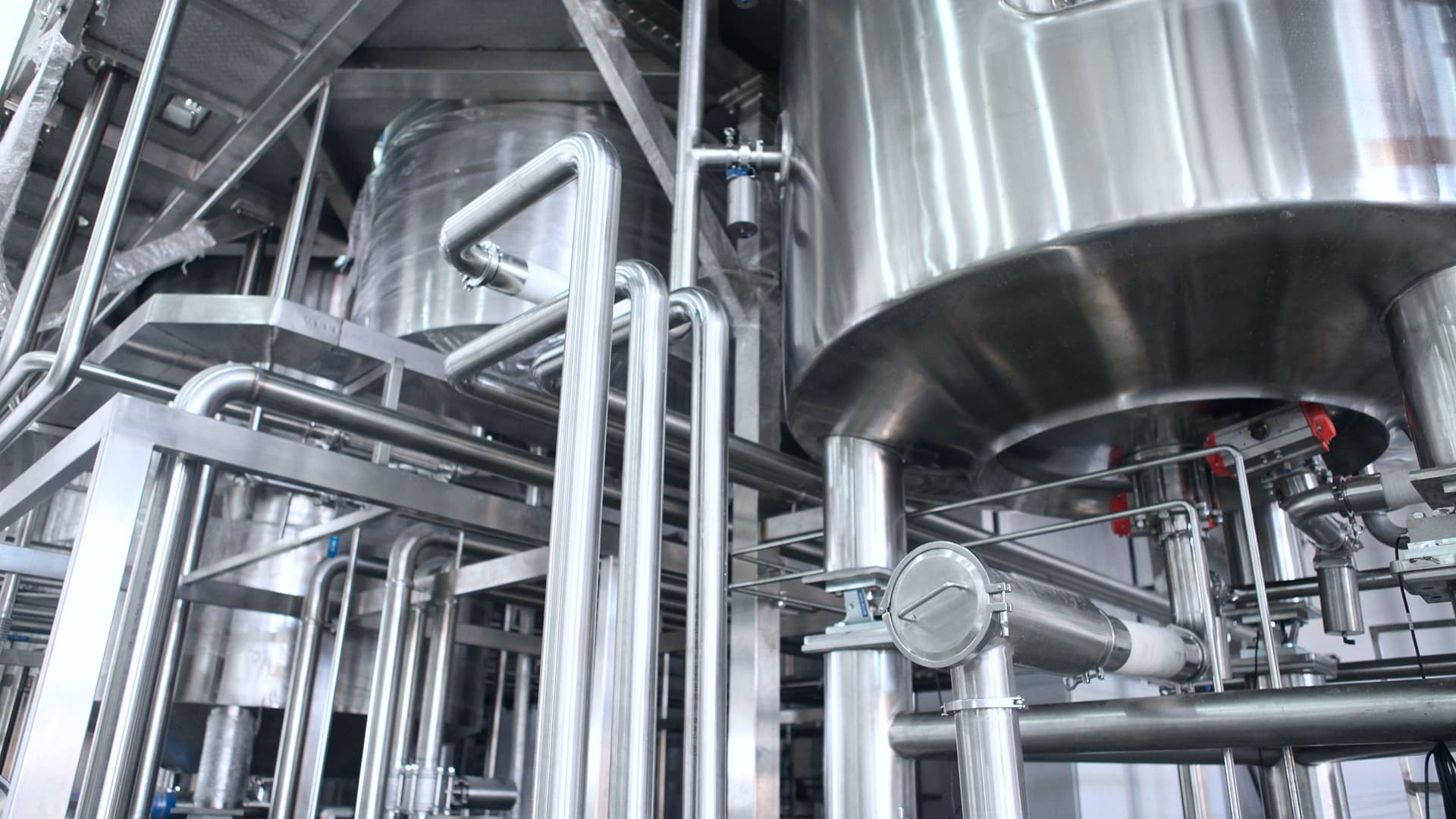 Large silver brewery tanks