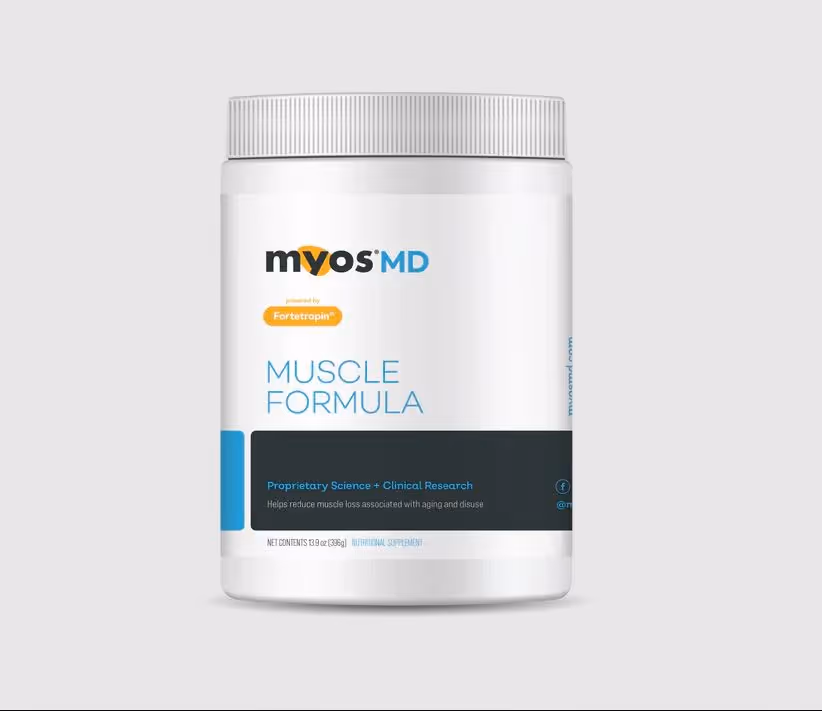 MYOS MD is a powerful nutritional supplement created for adults looking to reduce muscle loss associated with aging and disuse. It features Fortetropin®, an all-natural bioactive compound derived from fertilized chicken egg yolks, clinically shown to increase muscle growth, enhance the rate of protein synthesis, and reduce myostatin levels.