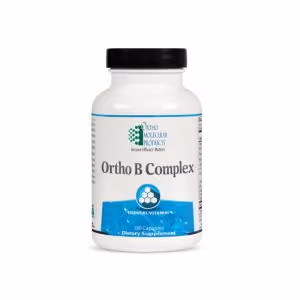 Ortho B Complex is a balanced and comprehensive B complex supplement that contains 5 USP B vitamins, folate, methylcobalamin, and biotin along with choline and inositol.