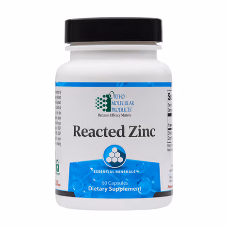 Reacted Zinc includes highly absorbed zinc, the second-most abundant trace mineral in the body, for a variety of protocols.