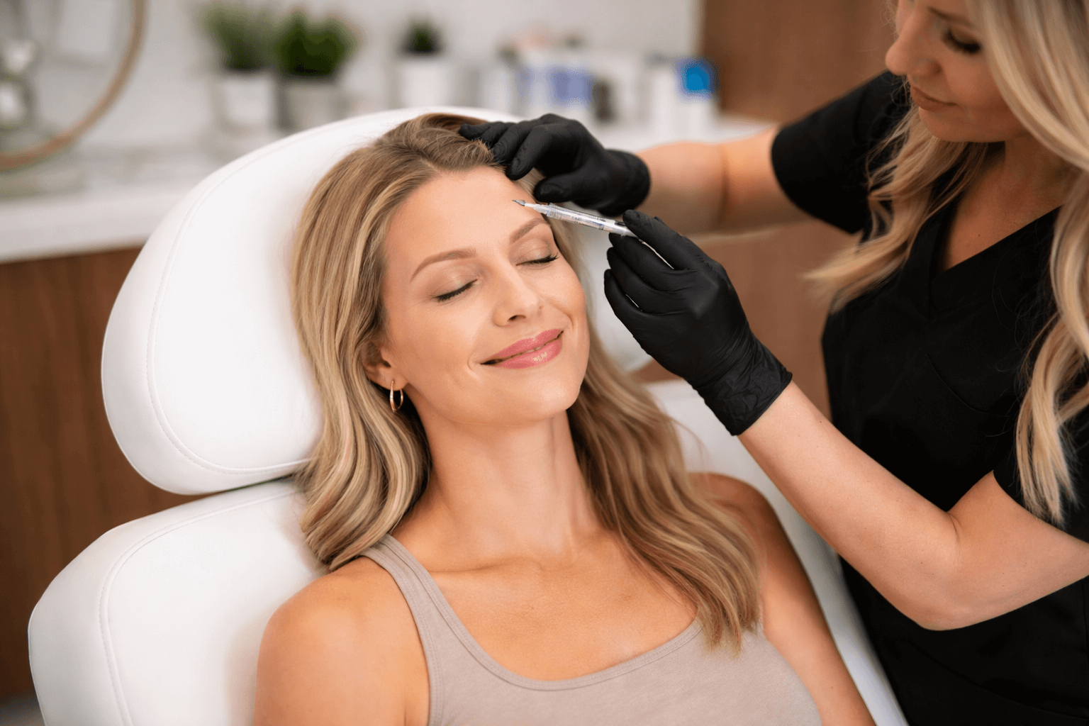 Patient receiving Botox treatment in Dallas, Texas at a modern medical spa setting