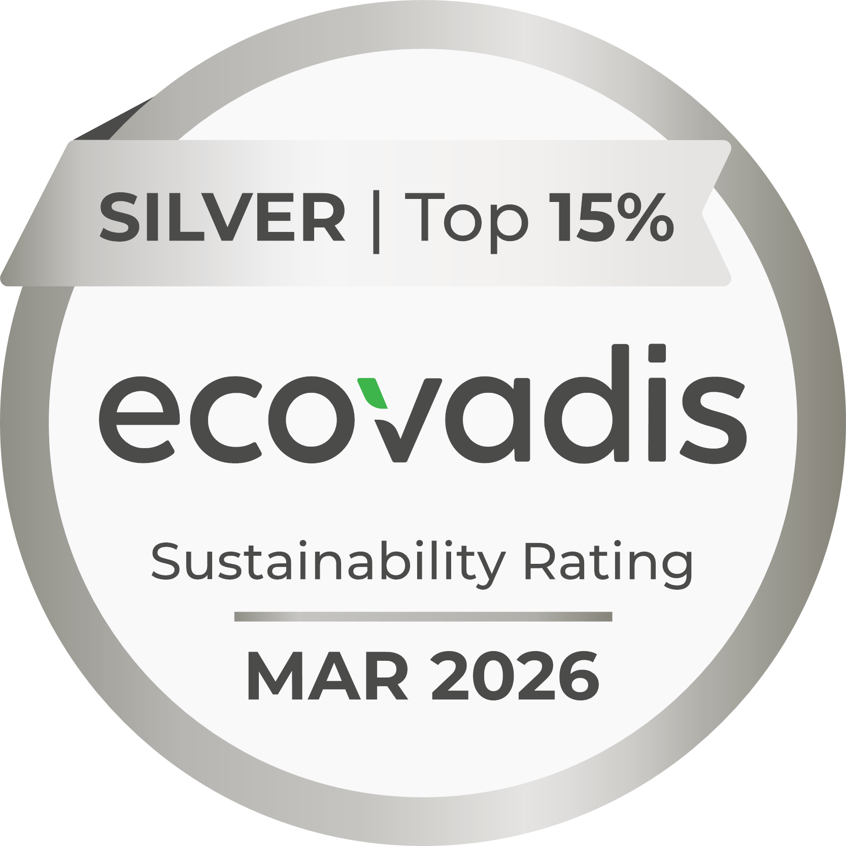 Gold EcoVadis sustainability rating badge for top 5 percent with date March 2025.