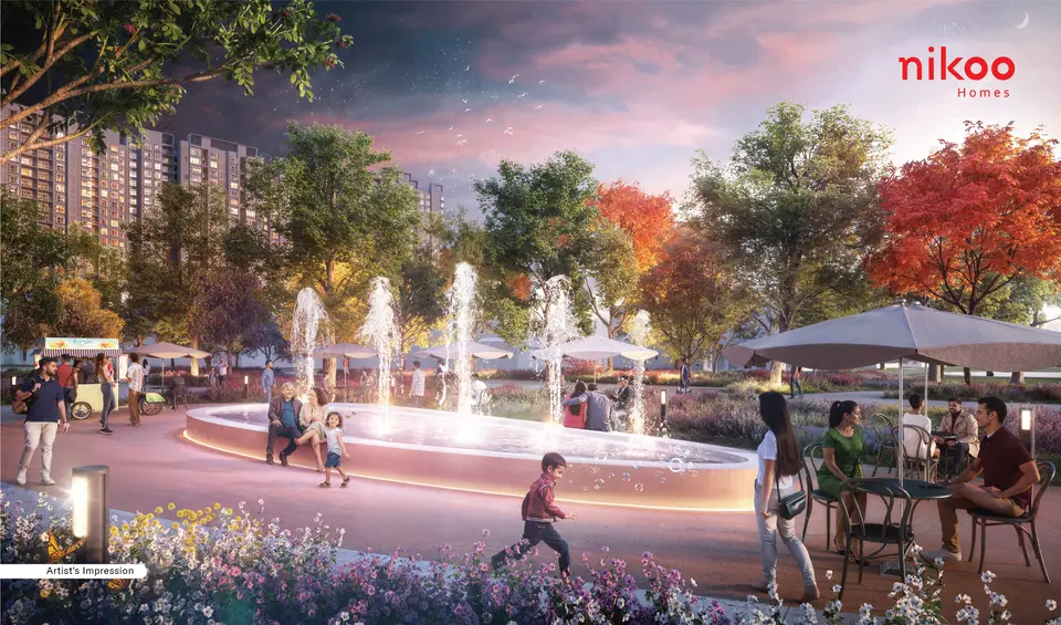 Bhartiya Garden Estate Photos bhartiya garden estate evening view with fountains and seating areas