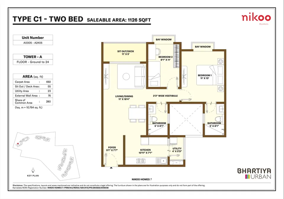 Type C1 - 2 BHK (1126 sqft)