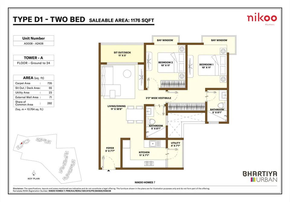 Type D1 - 2 BHK (1176 sqft)
