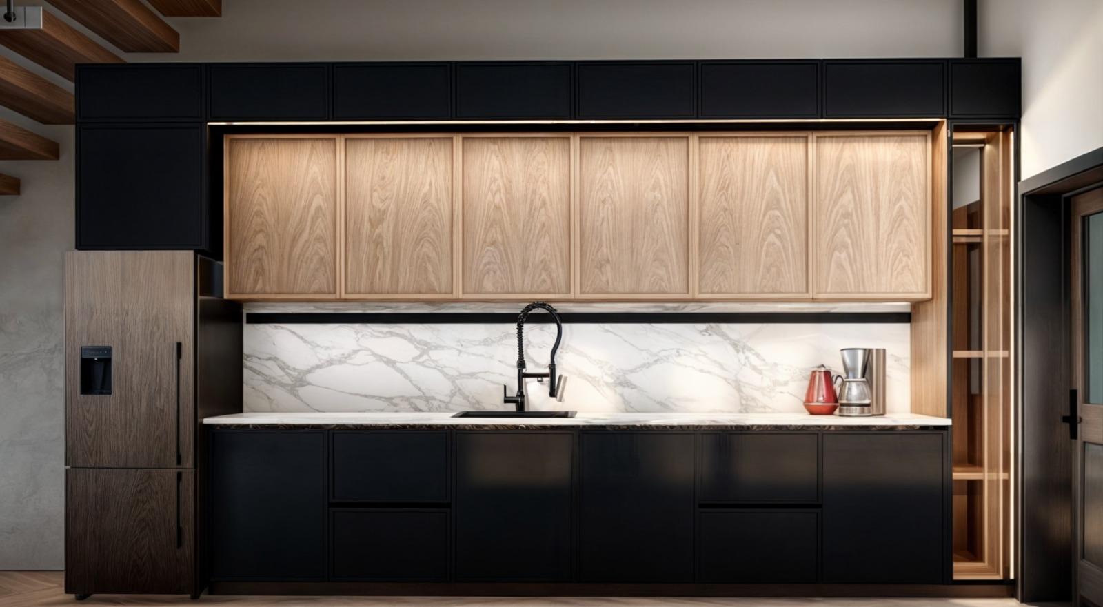 Cuisine rénovée au style contemporain avec armoires en bois clair et comptoir en marbre