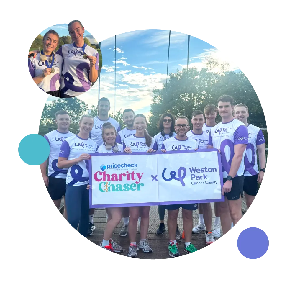 People posing with a fundraising banner for Weston Park Cancer Charity