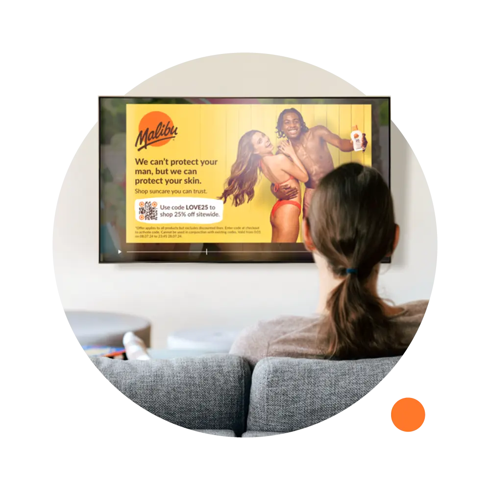 Malibu Sun advert on TV screen
