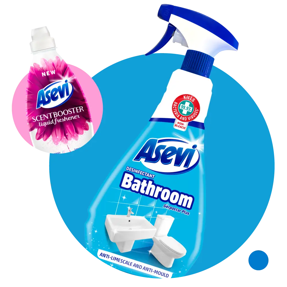 asevi bathroom cleaner with asevi pink scent booster