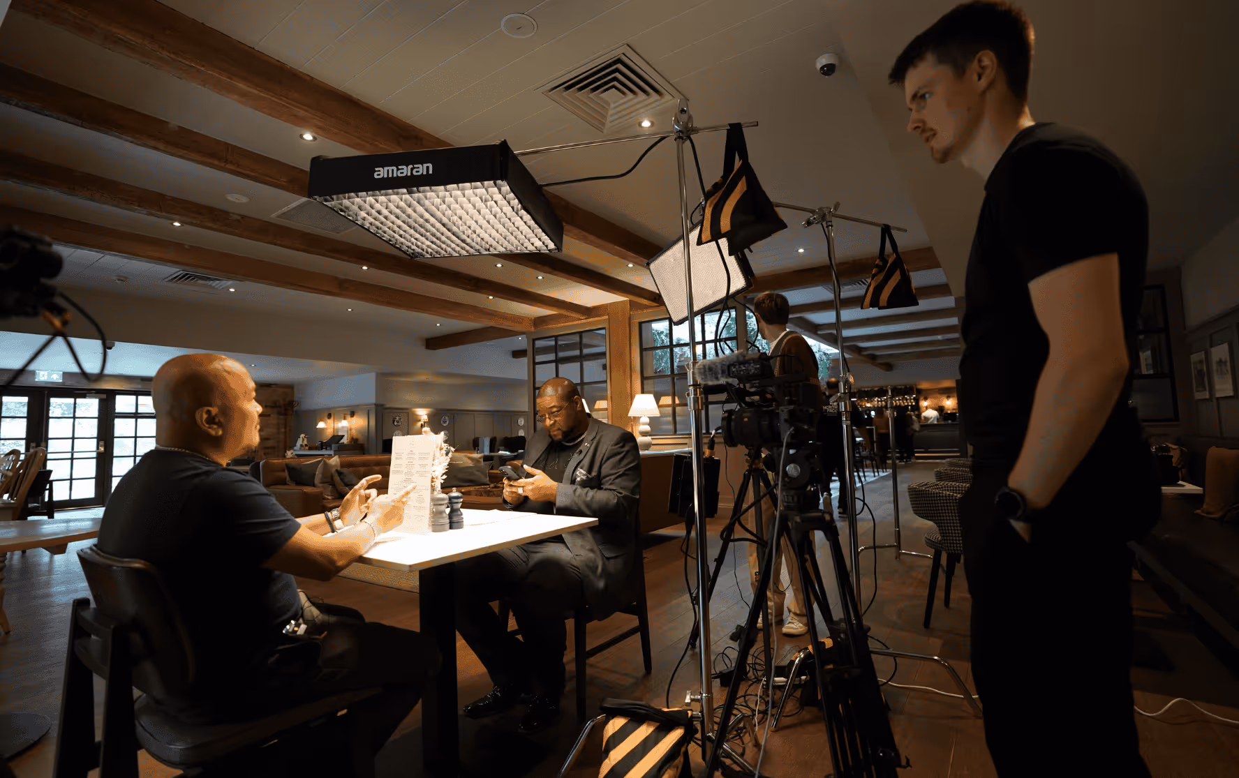 Behind the scenes of REAS Group filming Profile Resourcing Shoot with professional lighting setup