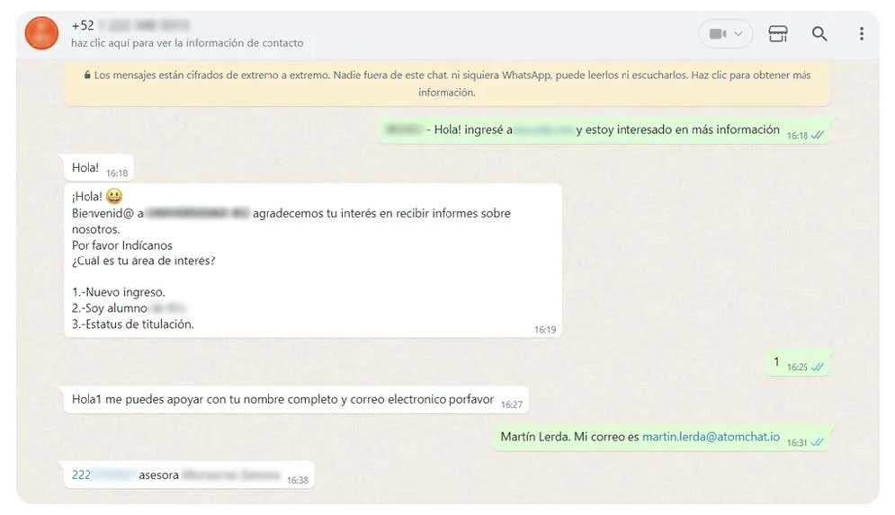 chat con asesora de universidad no funciona bien