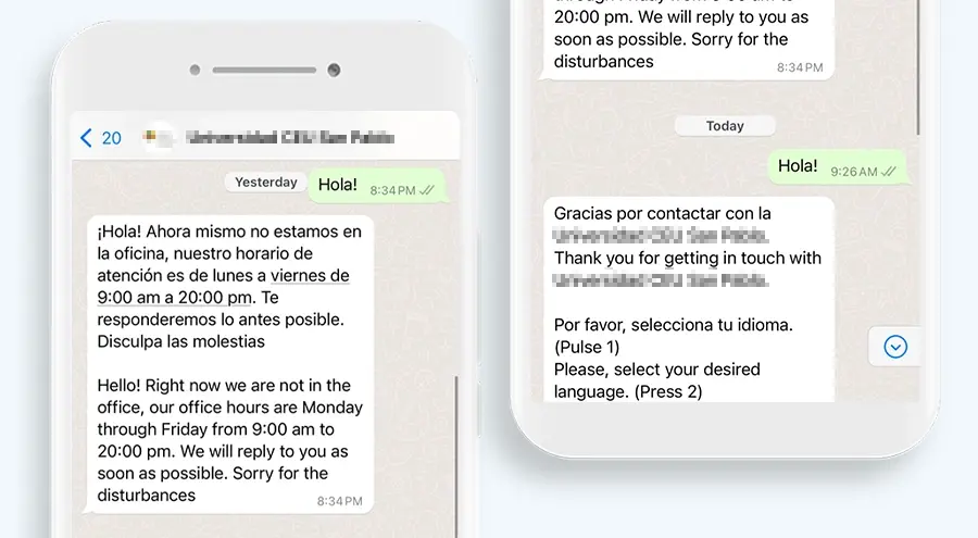 Caso de un chatbot de universidades en españa que no responde fuera del horario