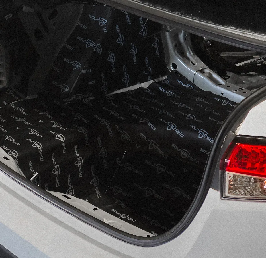 SoundShield sound-deadening installed in a Toyota trunk for a complete sound system upgrade.