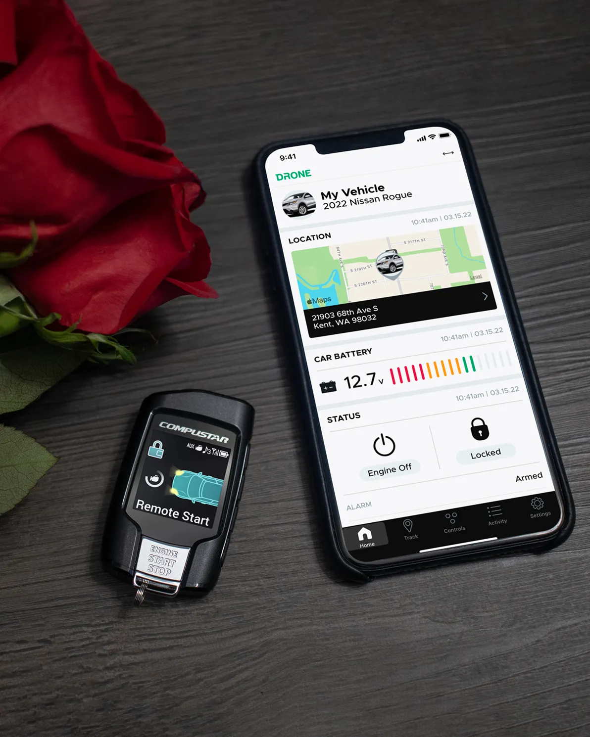 Compustar remote start demonstrating iPhone start compatibility 