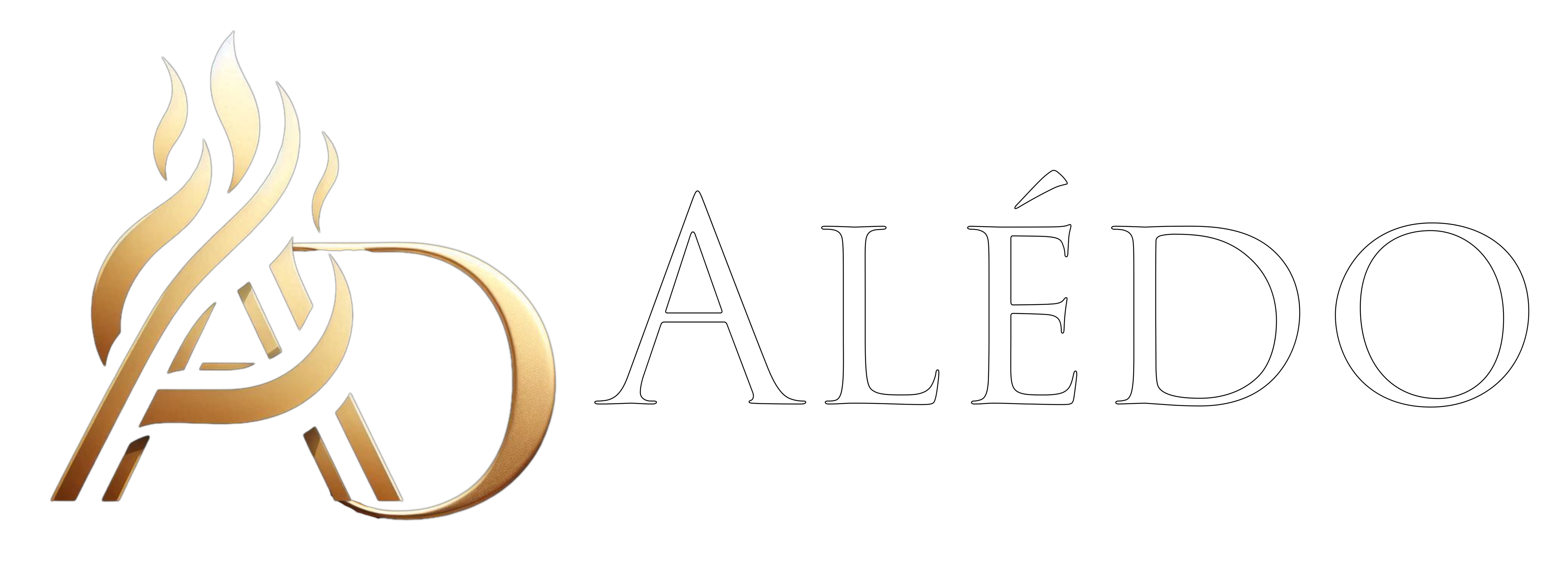 Aledo Grille logo with large gold letter A stylized with flames on a black background, accompanied by white text saying 'A LÉDO GRILLE'.