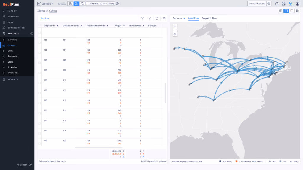 User interface of HaulPlan, a load consolidation solution by Optym