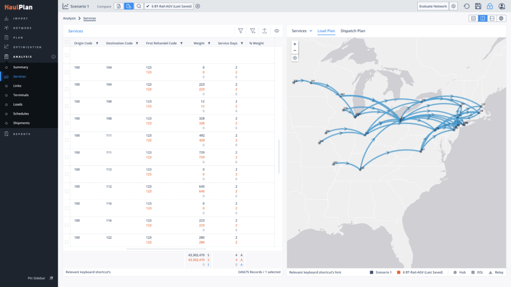 User interface of HaulPlan, a load consolidation solution by Optym