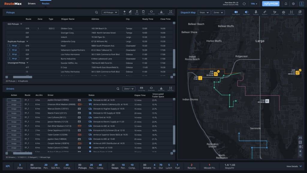 User interface of HaulPlan, a load consolidation solution by Optym