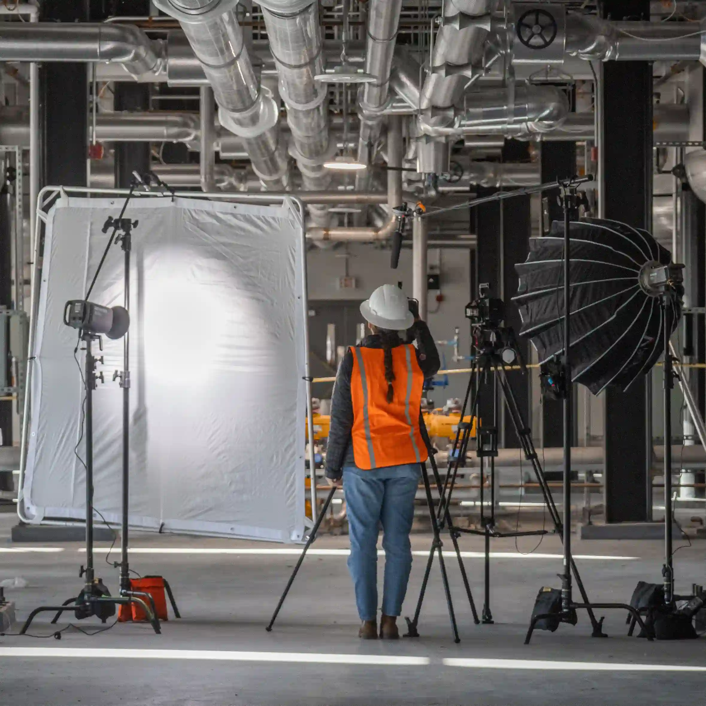 Industrial lighting grid and corridors—Chesser Media location scouting texture.