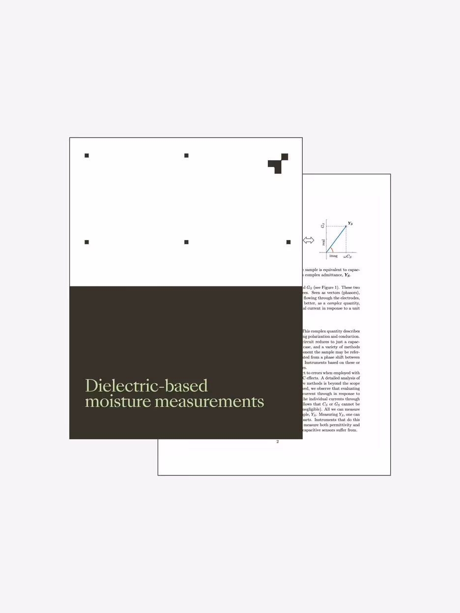 Booklet showing title Dielectric-based moisture measurements, placed over an inside page with chart and text