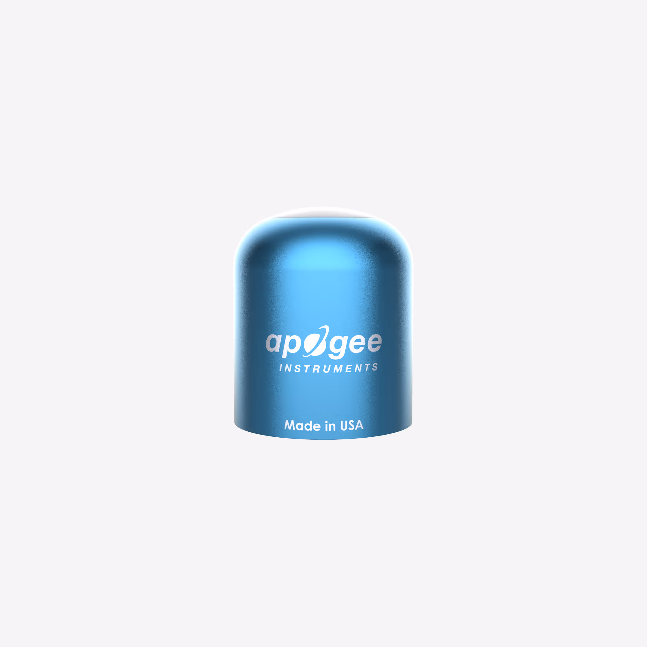 Metallic blue Apogee DLI sensor housing with white logo text for monitoring canopy light intensity and spectrum