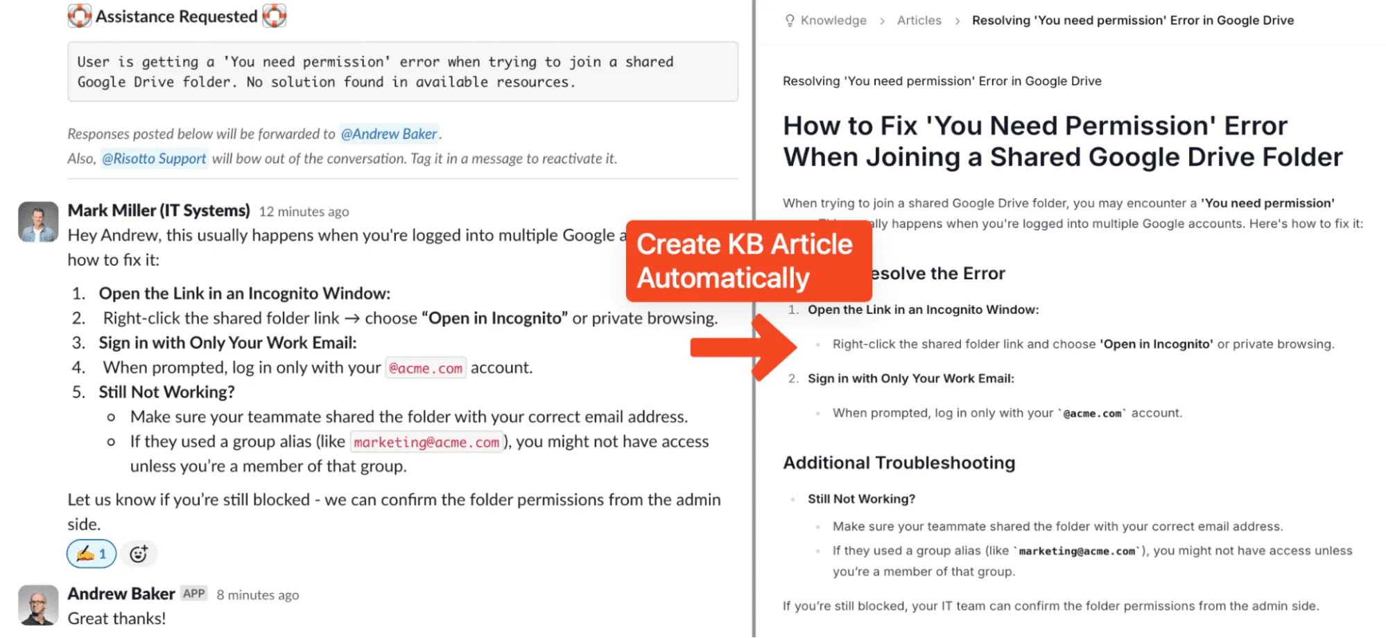 Risotto can create Knowledge Base articles automatically