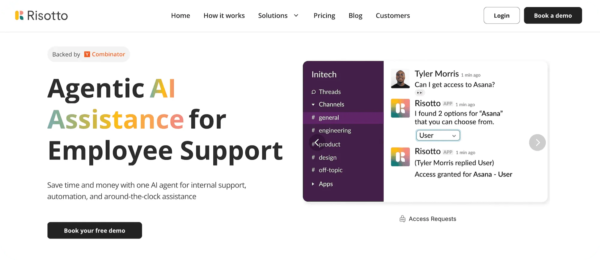 Risotto homepage: Agentic AI Assistance for Employee Support
