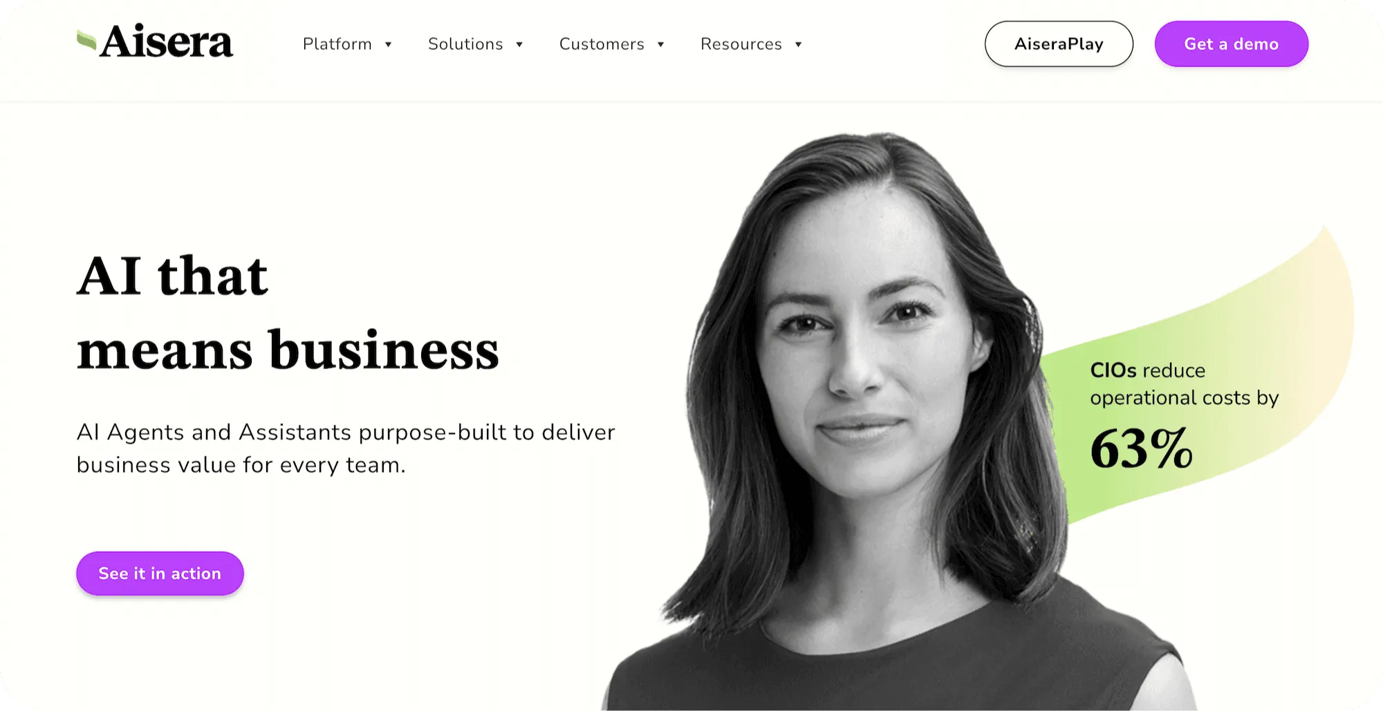 Aisera homepage: AI that means business