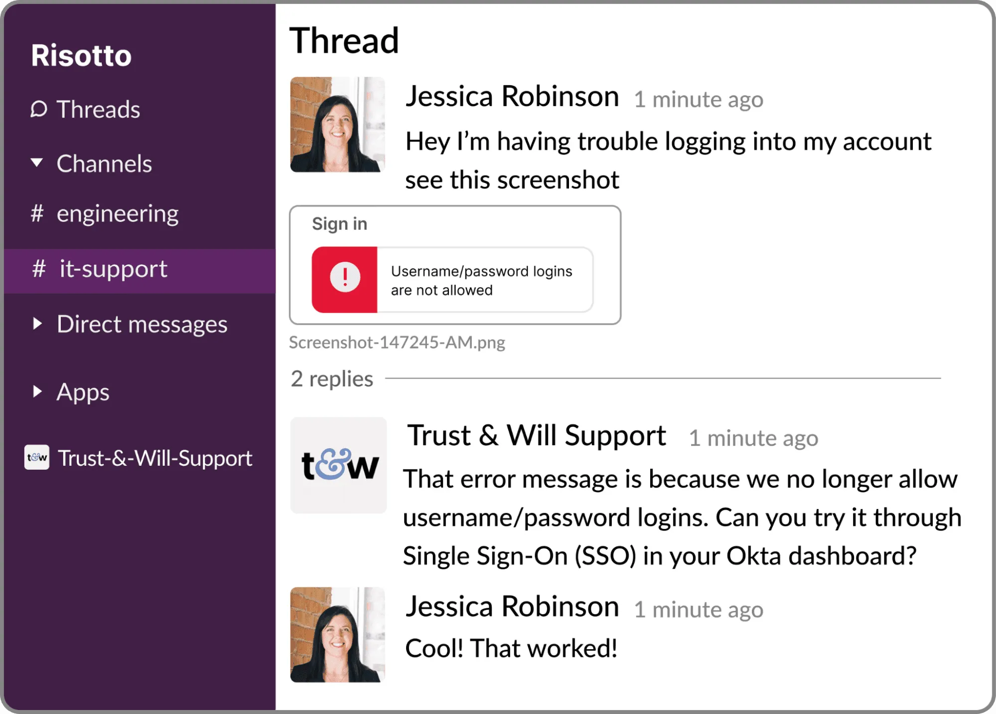 Risotto Slack IT Support: Login Problem