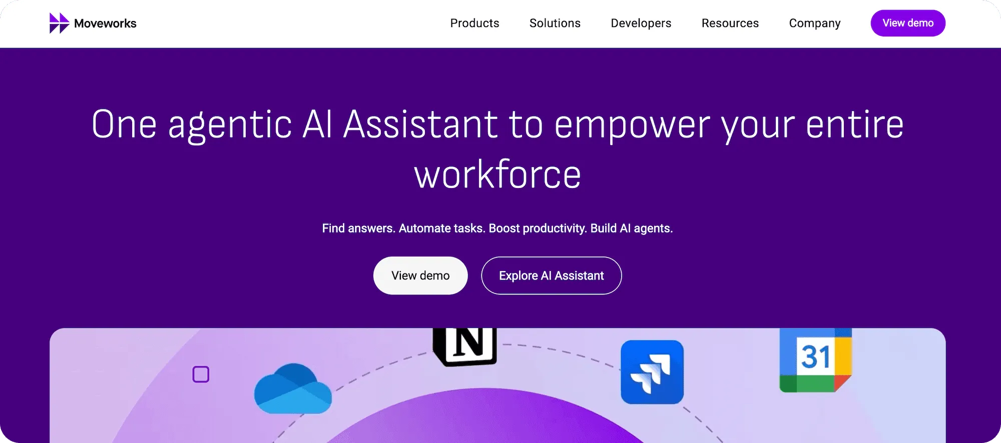 Moveworks homepage: One agentic AI Assistant to empower your entire workforce