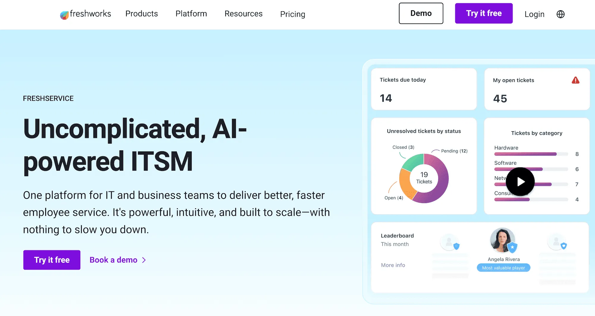 Freshservice homepage: Uncomplicated, AI-powered ITSM