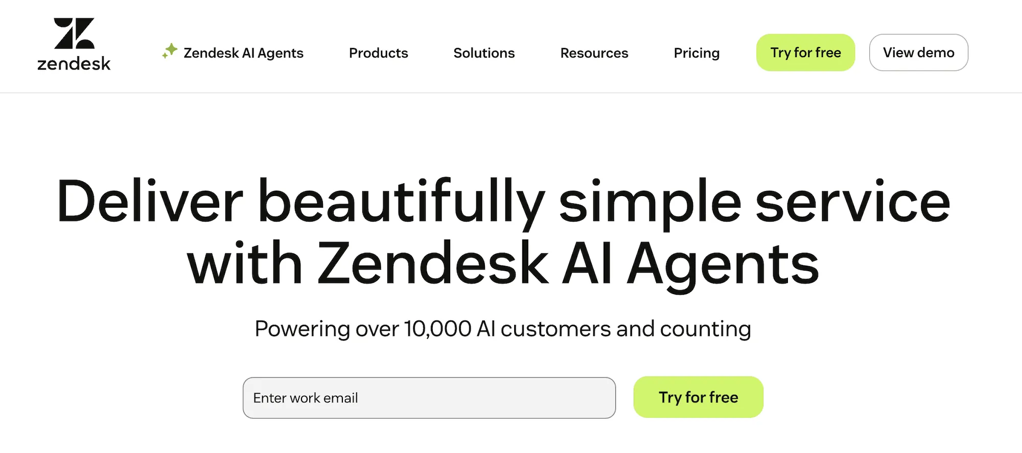 Zendesk homepage: Deliver beautifully simple service